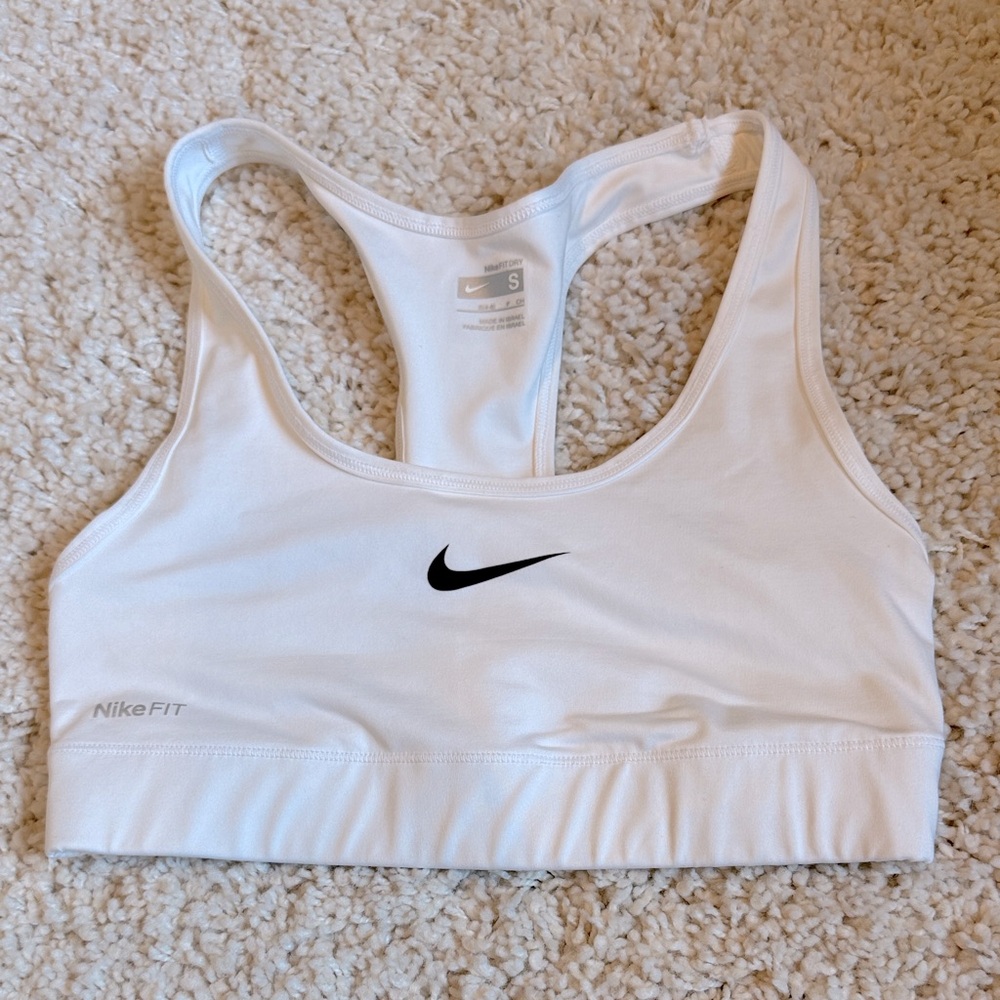 Nike Women's White Sports Bra Black Logo Small fitdry never worn